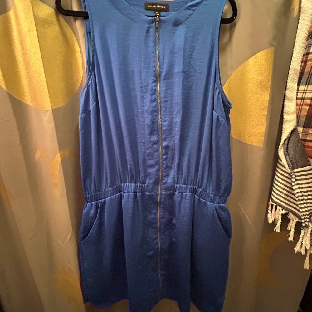 Banana Republic Royal Blue Y2K Zipper Front Dress Plus 16 Cinched Waist Romper